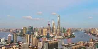 4K: Shanghai Skyline Panoramic at Day to Night Time Lapse, China