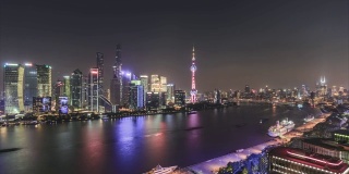 4K时间流逝(白天到夜晚)-上海城市天际线和城市景观