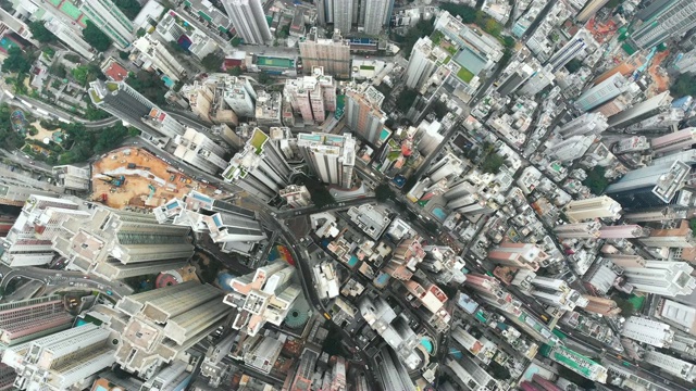 香港摩天大楼鸟瞰图及旋转图。
