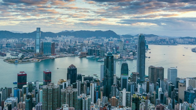 香港太平山顶城市天际线。4k时间推移