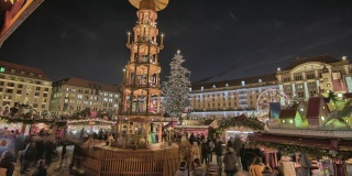 德累斯顿4K历史悠久的德国圣诞市场Striezelmarkt