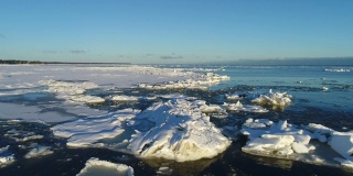 海面上的冰。航拍视频拍摄