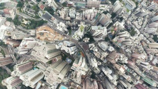 无人机俯瞰香港城市景观。从无人机拍摄的香港城市90度鸟瞰图。摄像机从上到下的旋转。视频素材模板下载