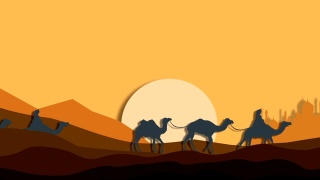骆驼商队在沙漠中，动画视频素材模板下载