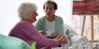 老年妇女在家享用下午茶