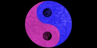3D动画时尚的平衡(阴阳)符号与火星和金星的标志。阿尔法通道包括