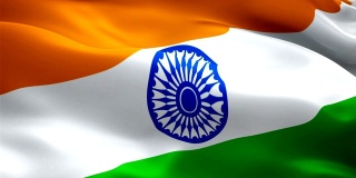 印度国旗在风中飘扬。现实的印度国旗背景。印度国旗循环特写1080p全高清1920X1080镜头。印度德里亚洲国家国旗全高清
