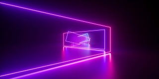 前进无尽的隧道，抽象的霓虹灯背景，紫外线，发光的线条，虚拟现实界面，框架，hud，粉蓝色光谱，激光
