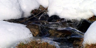冬天的景观是小河面被冰雪覆盖