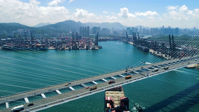 The cargo container vessel calls for loading into the container terminal of Hong Kong