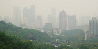 大雾天武汉最著名的寺庙城市景观全景4k中国