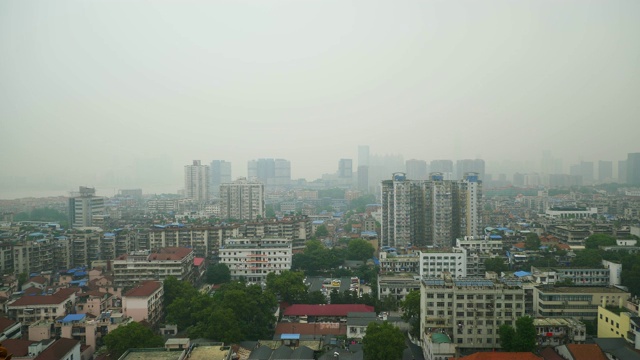 白天时间武汉最著名的寺庙屋顶城市景观全景4k中国