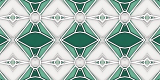 抽象几何运动图形背景。计算机生成的循环动画。绿色万花筒图案。3 d渲染。4 k UHD