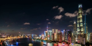 上海市中心夜景的延时/鸟瞰图