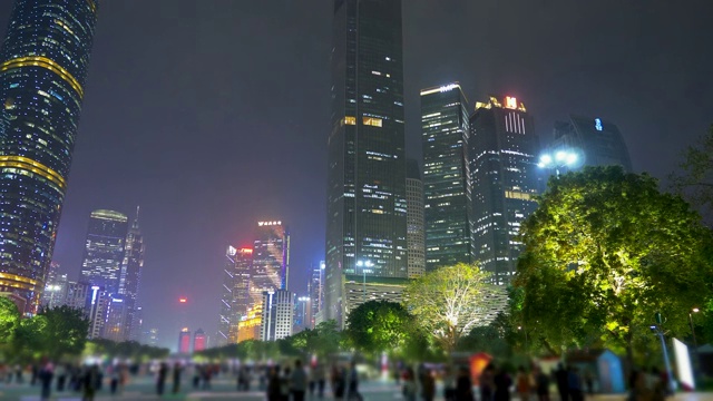 中国广州的摩天大楼夜景。4K超高清