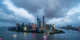 从白天到夜晚/时间流逝/上海市区鸟瞰图