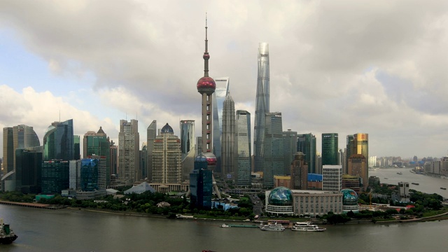 实时4K:上海天际线鸟瞰图