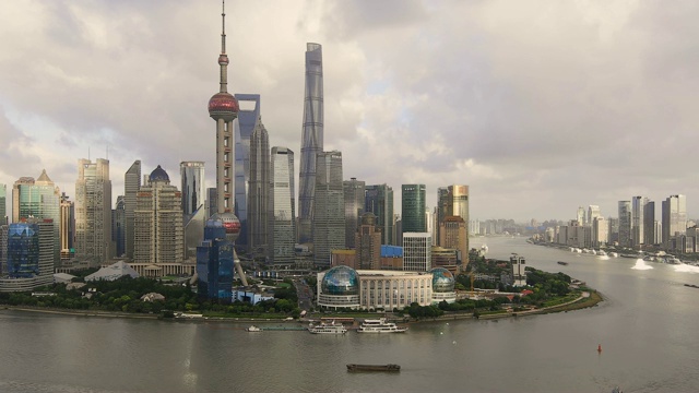 实时4K:上海天际线鸟瞰图