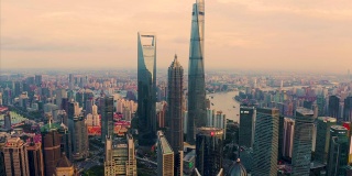 无人机拍摄:上海天际线4K鸟瞰图