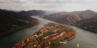 韩国首尔奈美岛秋季鸟瞰图。