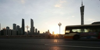 广州城市景观与日出