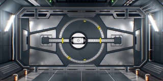 美丽的太空之门向白光敞开。未来3d动画与绿色屏幕。带Alpha掩码的飞船中的网关。未来技术的概念。
