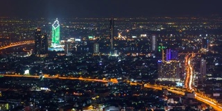 时间流逝曼谷城市夜间的高景