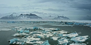 冬季冰岛Jokulsarlon泻湖的鸟瞰图