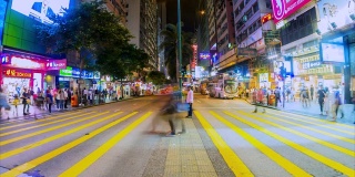 4K, Time lapse People Crossing Street,time Busy pedestrian and car crossing at Hong Kong