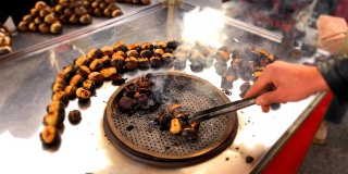 栗子烧烤，街头食物在伊斯坦布尔，土耳其- 4K股票视频