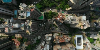 阳光明媚的香港市区交通路口高空高空俯视图4k