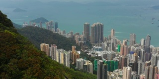 白天香港市景生活综合大楼维多利亚山顶空中全景4k