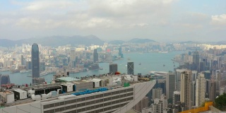 白天时间香港市景著名的山顶观景台市区空中全景4k