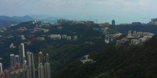 白天拍摄香港著名的维多利亚山顶综合鸟瞰图4k