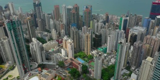 白天的香港市景公寓大楼，街区湾航拍全景4k