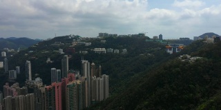 白天香港市景生活综合大楼维多利亚山顶空中全景4k