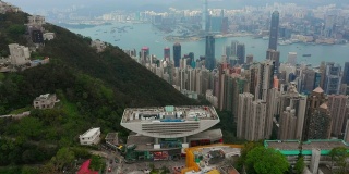 白天时间香港市区著名山顶观景台空中全景4k