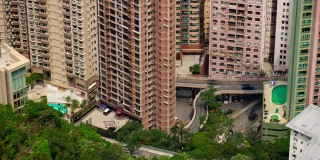 香港市区白天时间市中心街区交通路口山顶全景4k时间推移