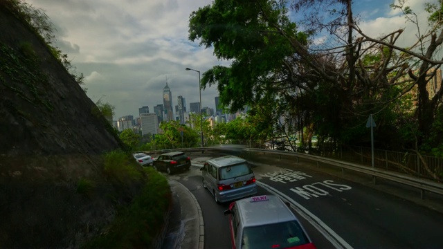 白天灯光香港城市巴士道路旅行前pov全景4k时间推移