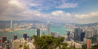 香港城市景观日光维多利亚港山顶视角全景4k时间推移