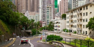 香港市中心晴天交通街道全景4k时间推移
