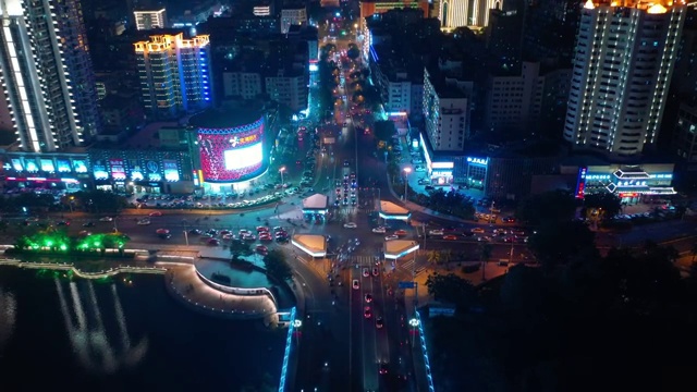 夜光三亚城市景观交通街道滨江大桥航拍全景4k中国海南