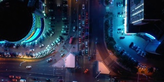 夜光照耀三亚市林春河交通大桥俯视图4k中国海南