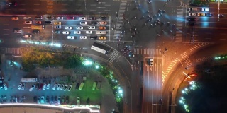 夜光三亚城市景观交通街道空中俯瞰4k海南中国