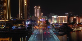 夜光三亚城市景观交通街道航拍全景4k中国海南