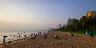 日落天空三亚湾海滩线全景4k时间间隔海南岛中国