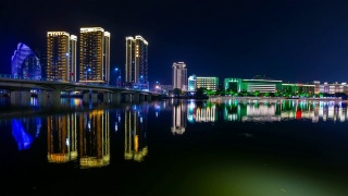 night illuminated sanya city riverside bay panorama 4k timelapse hainan island china视频素材模板下载