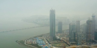 白天珠海城湾建设封锁交通大桥航拍全景4k中国
