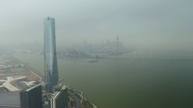 白天珠海城市景观摩天楼展览综合湾澳门城市航拍全景4k中国