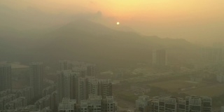 日落珠海市滨江公寓综合区山区航拍全景4k中国